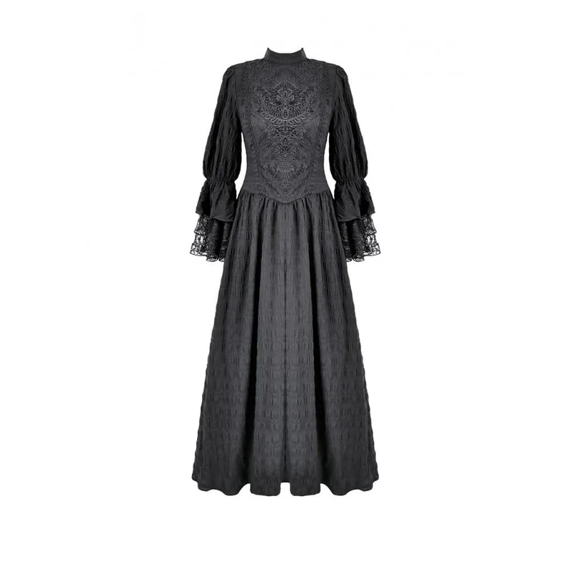 Gothic-Maxikleid mit Stehkragen, Guipure-Spitze und Glockenärmeln für Damen, Hochzeitskleid