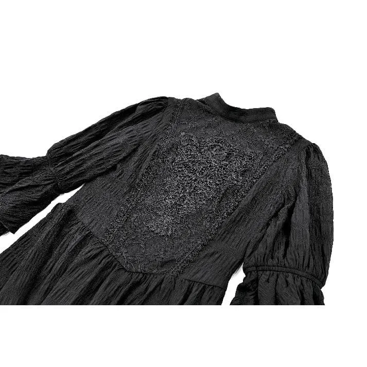 Gothic-Maxikleid mit Stehkragen, Guipure-Spitze und Glockenärmeln für Damen, Hochzeitskleid