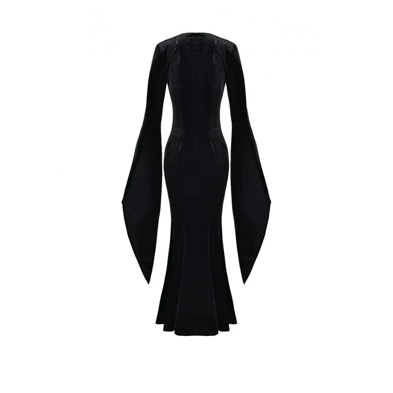 Gothic-Maxikleid aus Samt mit Applikationen, V-Ausschnitt und ausgestellten Ärmeln für Damen – Hochzeitskleid