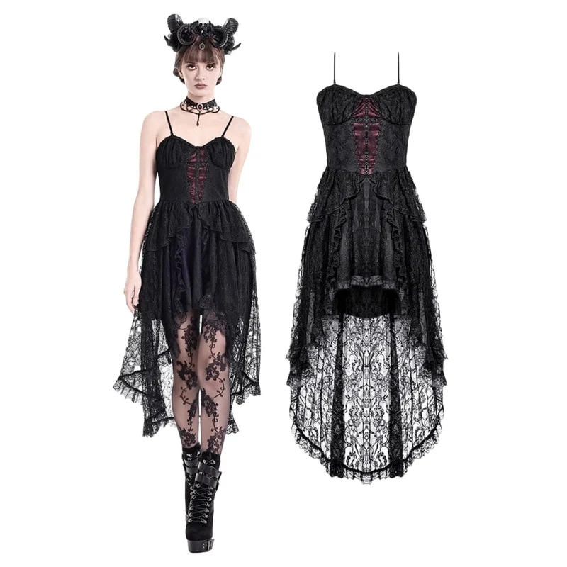 Gothic-Rüschenkleid für Damen mit asymmetrischem Saum