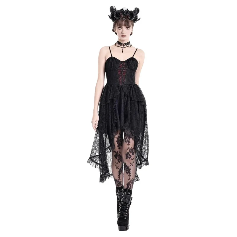 Gothic-Rüschenkleid für Damen mit asymmetrischem Saum