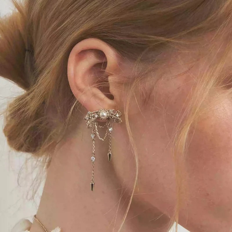 Grunge-Ohrringe mit Schleife und Kette für Damen