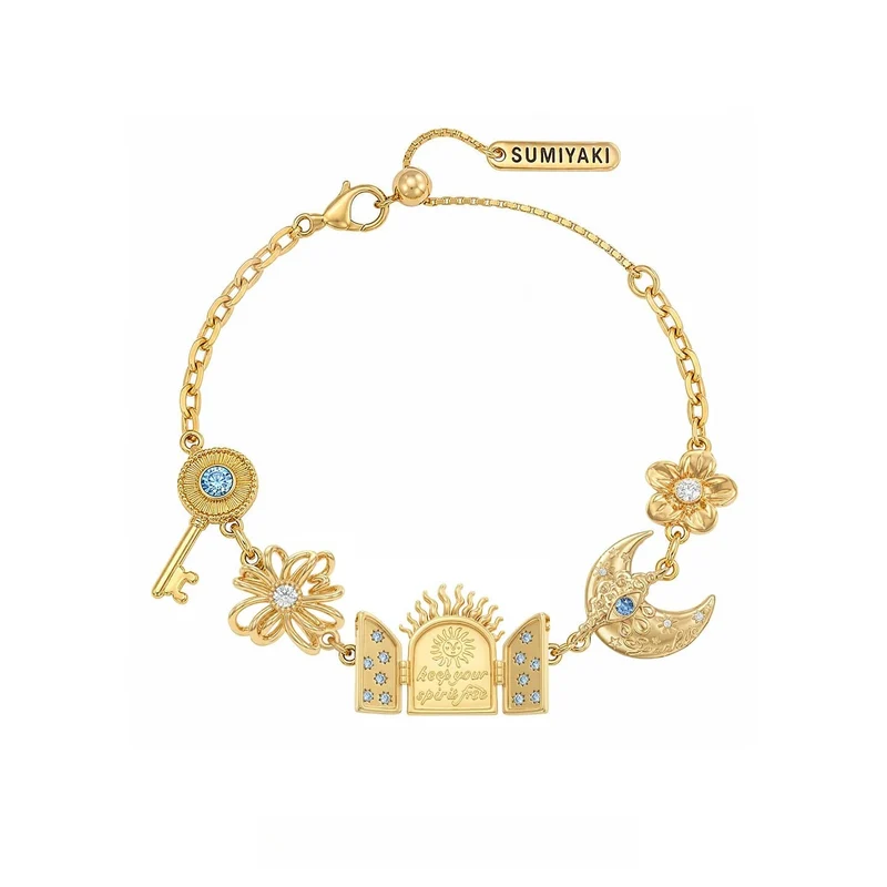 Grunge-Armband für Damen mit Blumenmuster und Schlüssel-Halbmond