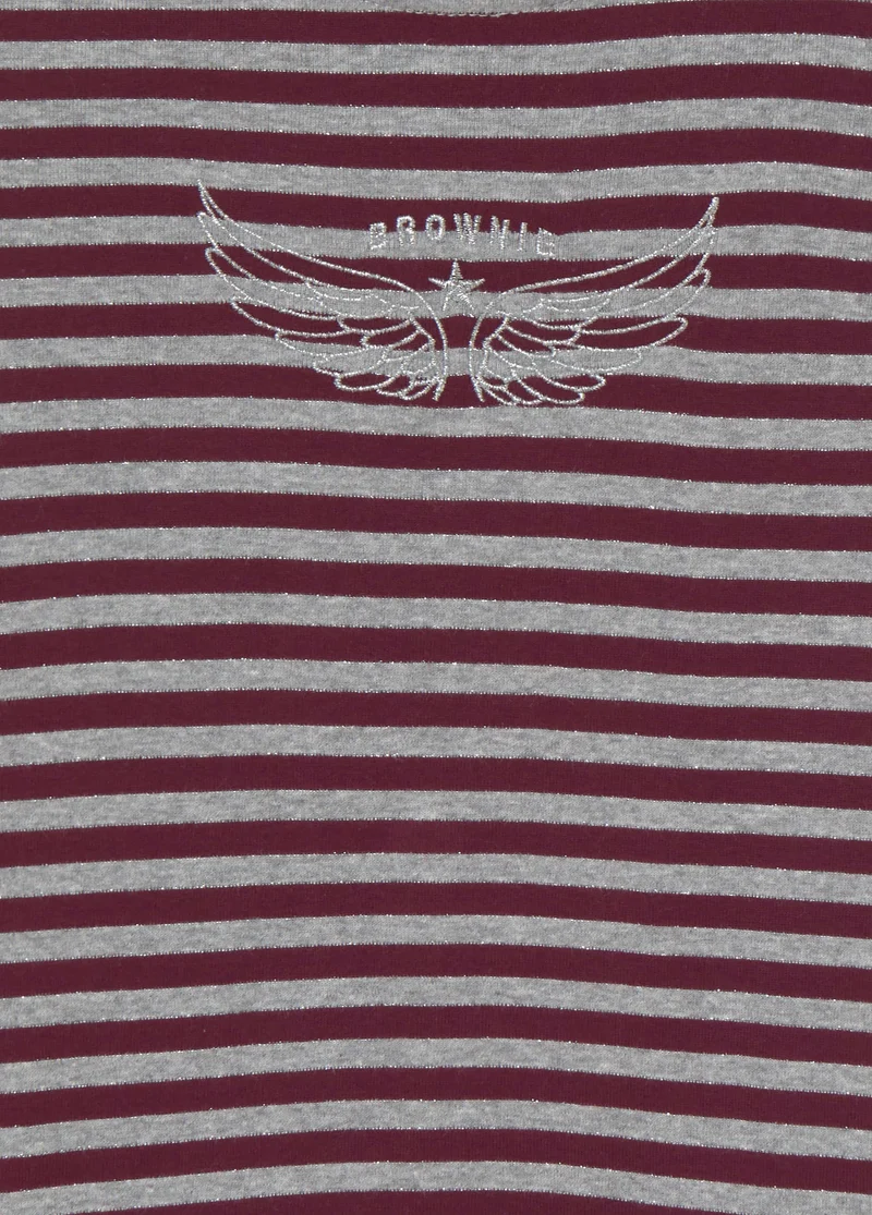 Cut-out Shoulder Lurex Stripe T-Shirt