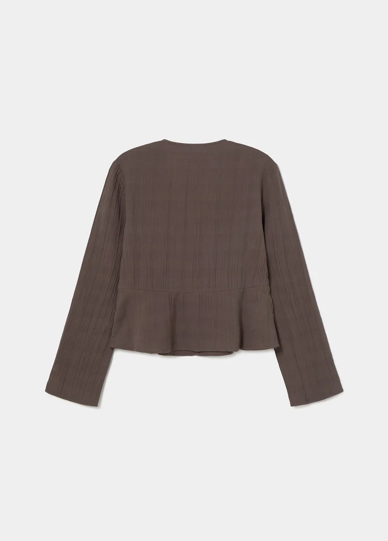 Long-sleeve studded V-neck blouse