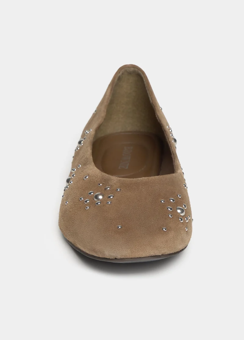 Suede ballerina flats with studs