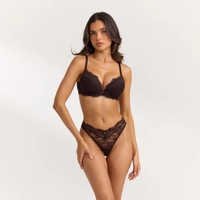 Spitzen-BH mit Hohem Push-Up - Dunkle Schokolade