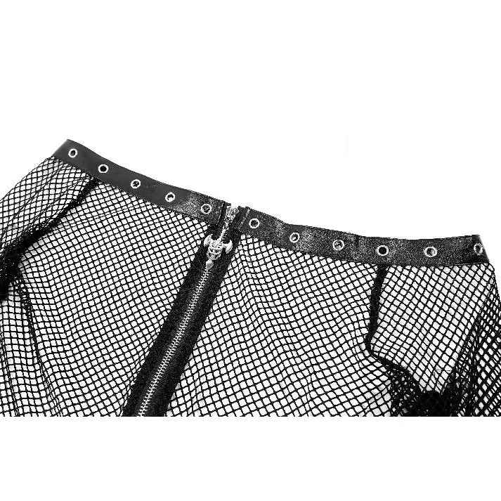 Punk-Netztop für Damen mit Ösen, Reißverschluss und schulterfreiem Schnitt