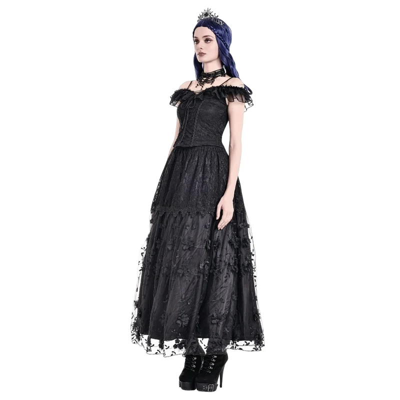 Gothic-Spitzentop für Damen mit Schnürung, Rüschen und schulterfreiem Ausschnitt