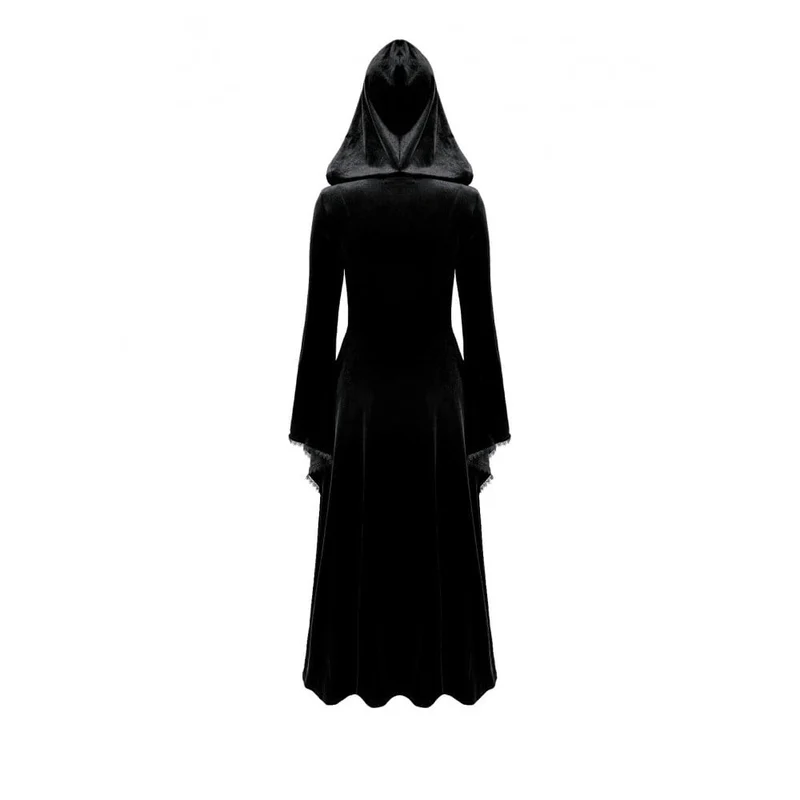 Gothic Maxikleid für Damen mit Schnürung, Farbblock-Design und Kapuze