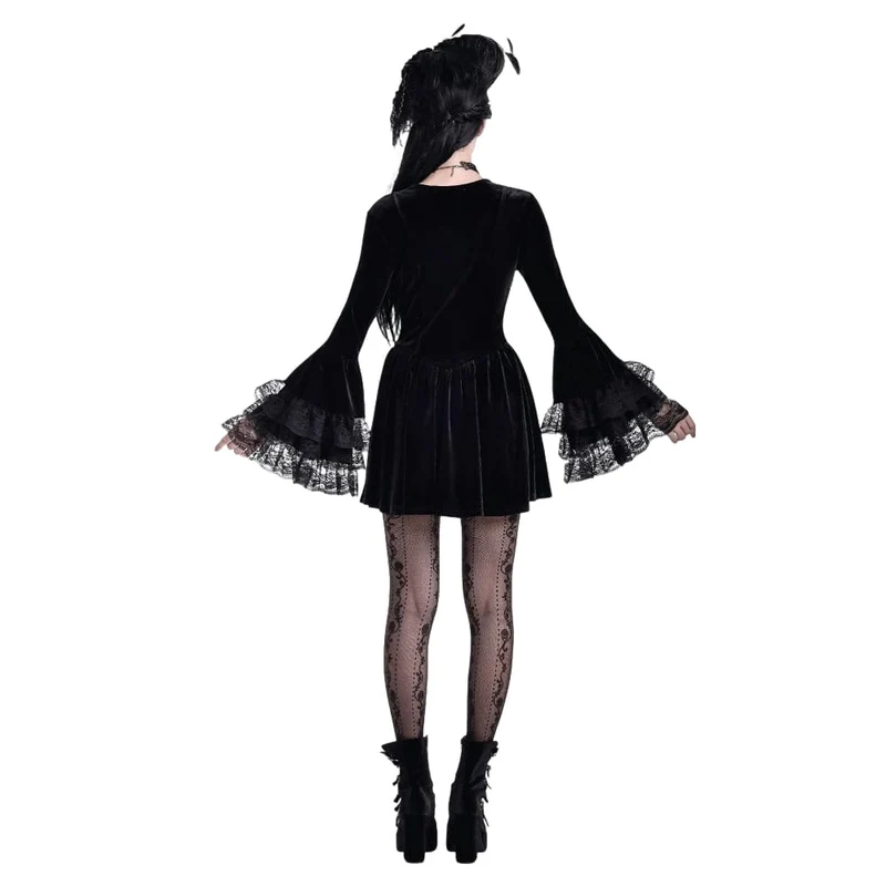 Gothic-Kleid für Damen mit Schnürung, eckigem Kragen und ausgestellten Ärmeln – Abschlusskleid