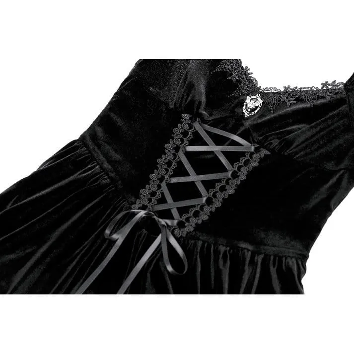 Gothic-Kleid für Damen mit Schnürung, eckigem Kragen und ausgestellten Ärmeln – Abschlusskleid