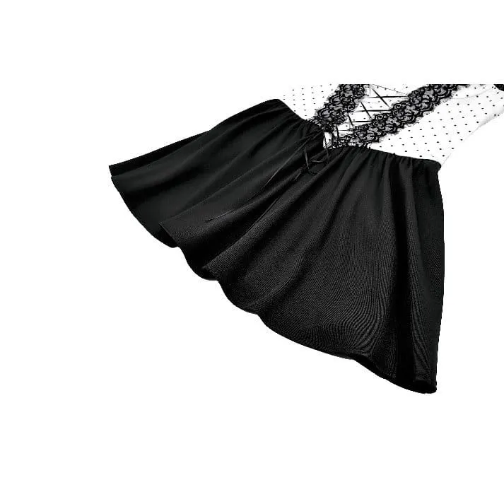 Gothic-Kleid mit Polka-Dots, Schnürung und ausgestelltem Rock für Damen, Abschlusskleid
