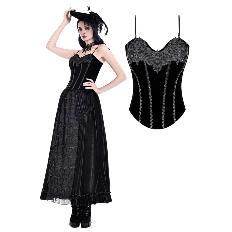Gothic-besticktes, geschnürtes Samt-Überbrustkorsett für Damen