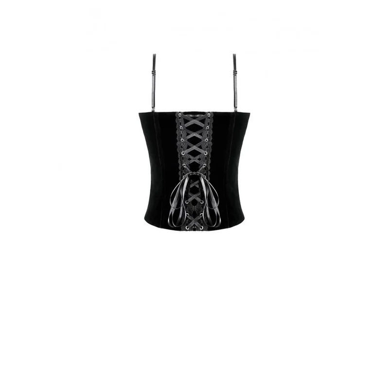 Gothic-besticktes, geschnürtes Samt-Überbrustkorsett für Damen