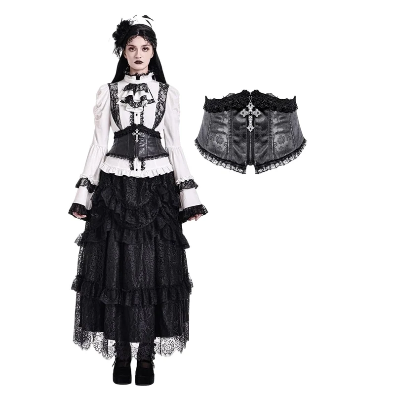 Gothic-Unterbrustkorsett für Damen mit floral geprägter Spitze