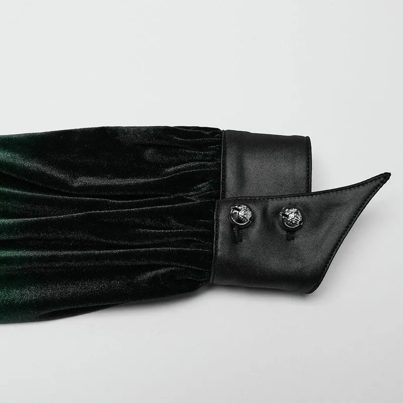Gothic-Hemd aus Samt mit Puffärmeln und Farbverlauf für Damen in Grün
