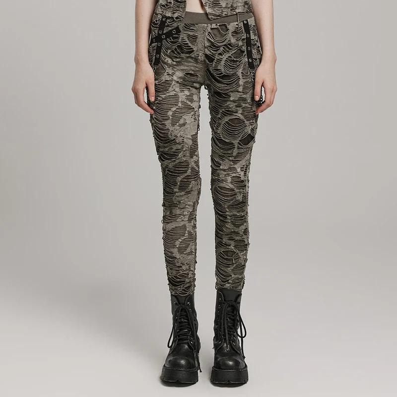Punk-Leggings mit zerrissener Ösenkette für Damen
