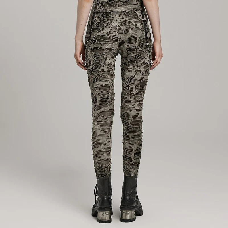 Punk-Leggings mit zerrissener Ösenkette für Damen