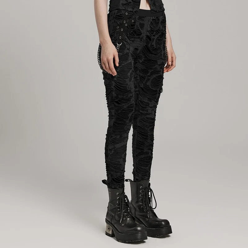 Punk-Leggings mit zerrissener Ösenkette für Damen