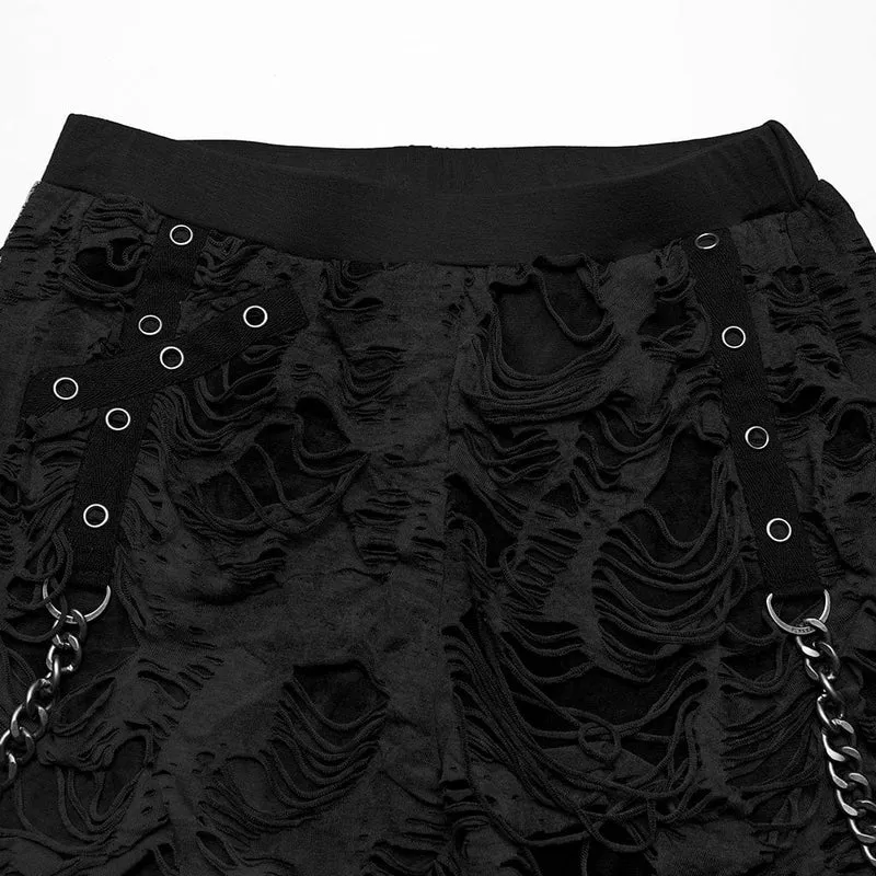 Punk-Leggings mit zerrissener Ösenkette für Damen