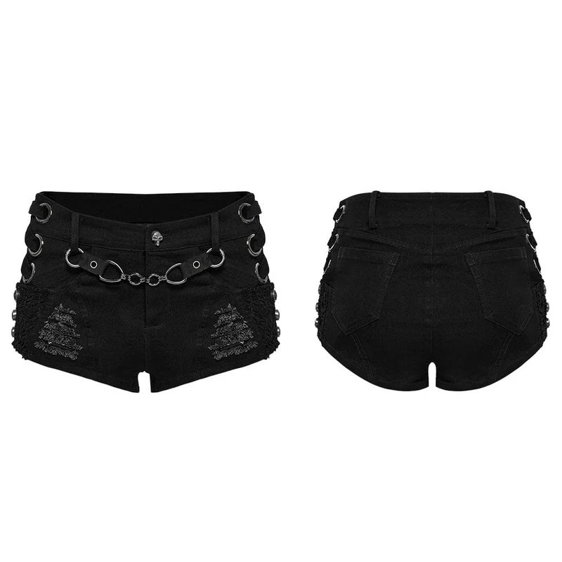 Zerrissene Punk-Shorts mit Riemchen und Nieten für Damen