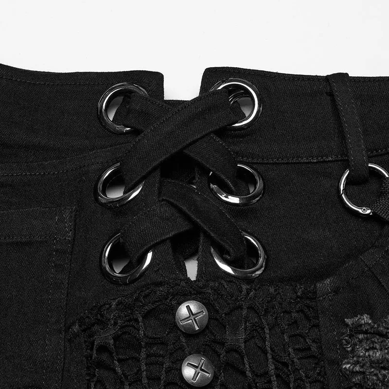 Zerrissene Punk-Shorts mit Riemchen und Nieten für Damen