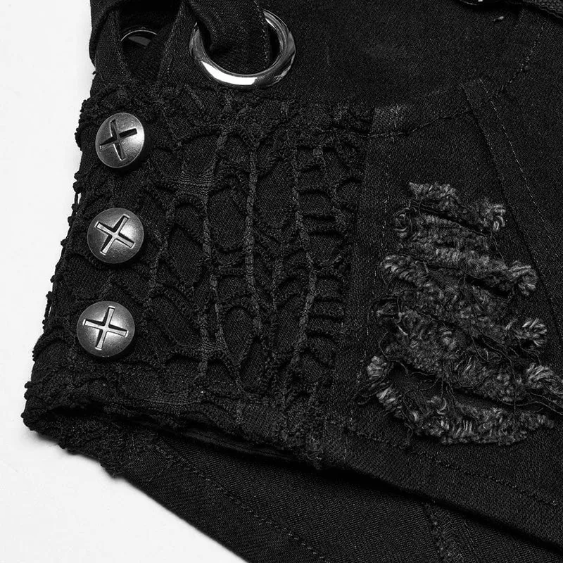 Zerrissene Punk-Shorts mit Riemchen und Nieten für Damen