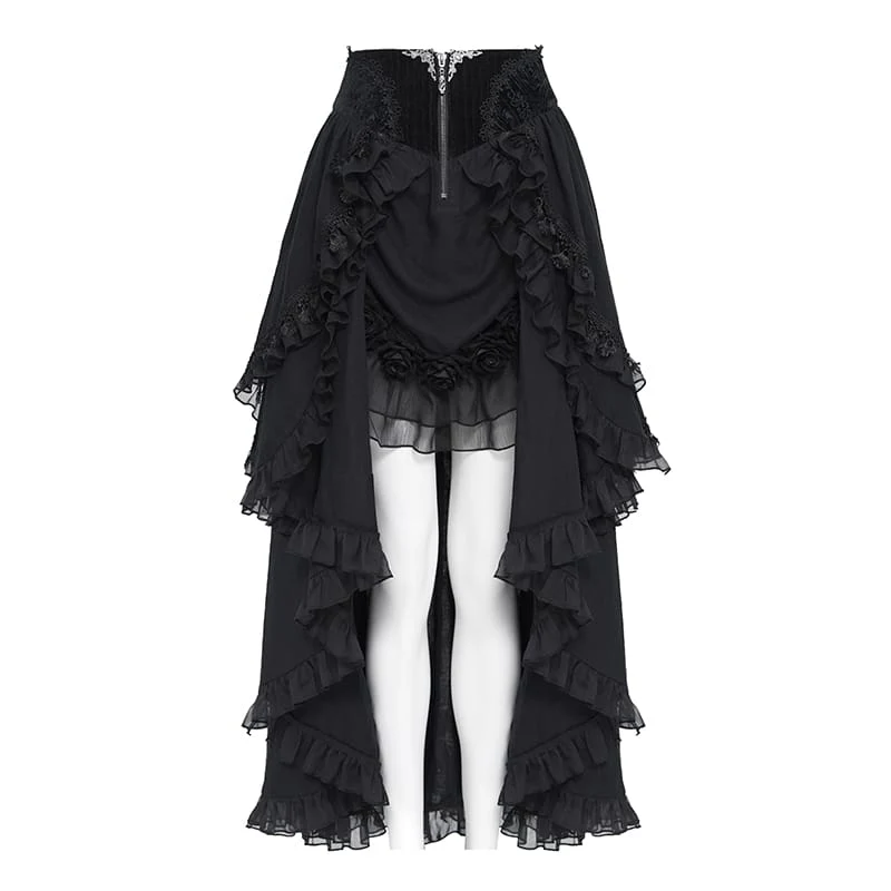 Gothic-Rock für Damen mit Schnürung, Rosenrüschen und asymmetrischem Saum