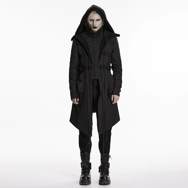 Punk-Herrenjacke mit großen Taschen, Trägern und Kapuze