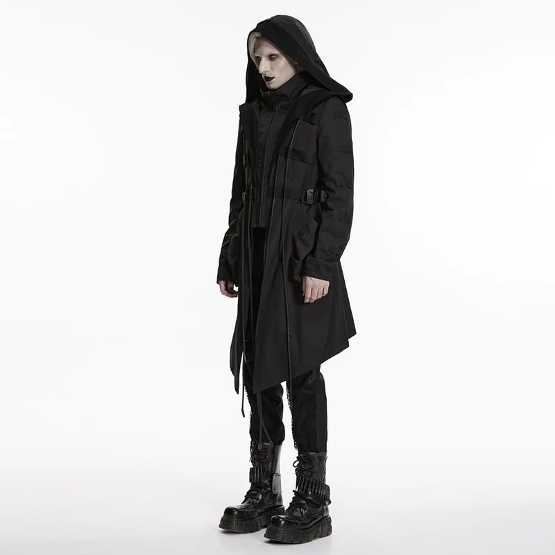 Punk-Herrenjacke mit großen Taschen, Trägern und Kapuze