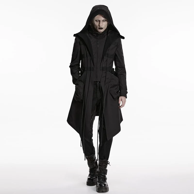 Punk-Herrenjacke mit großen Taschen, Trägern und Kapuze