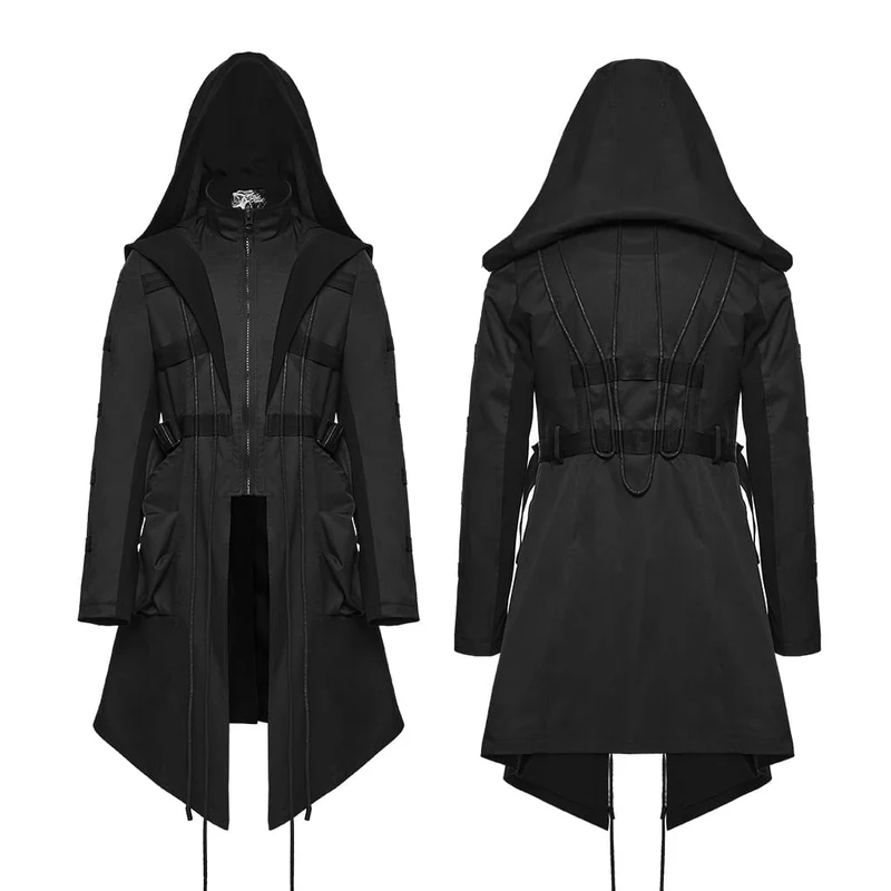 Punk-Herrenjacke mit großen Taschen, Trägern und Kapuze