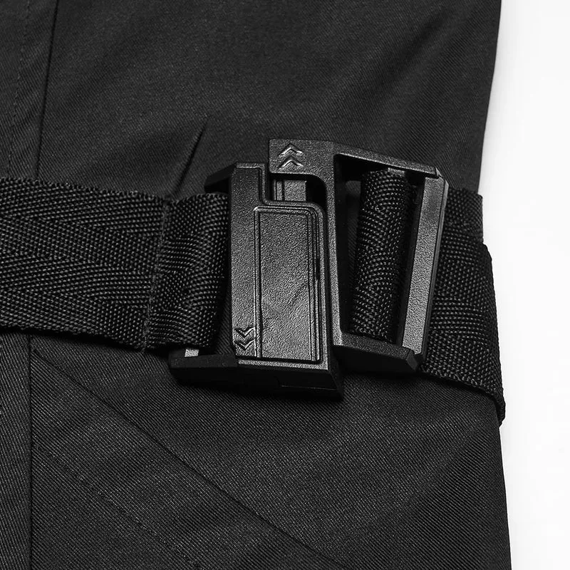 Punk-Herrenjacke mit großen Taschen, Trägern und Kapuze