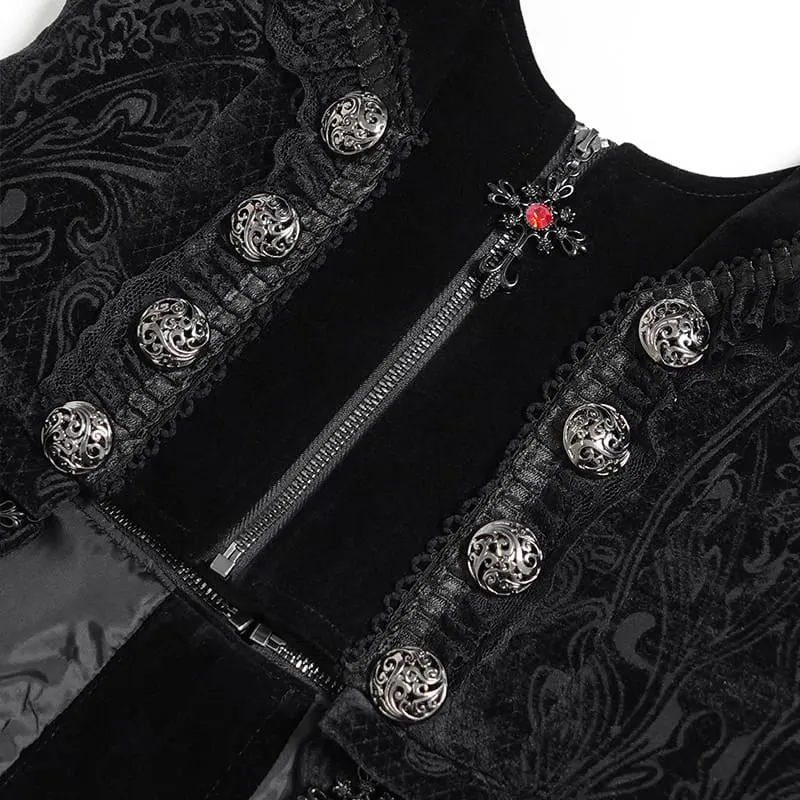 Gothic-Frack für Damen mit Schnürrevers und Jacquardmuster, ärmellos