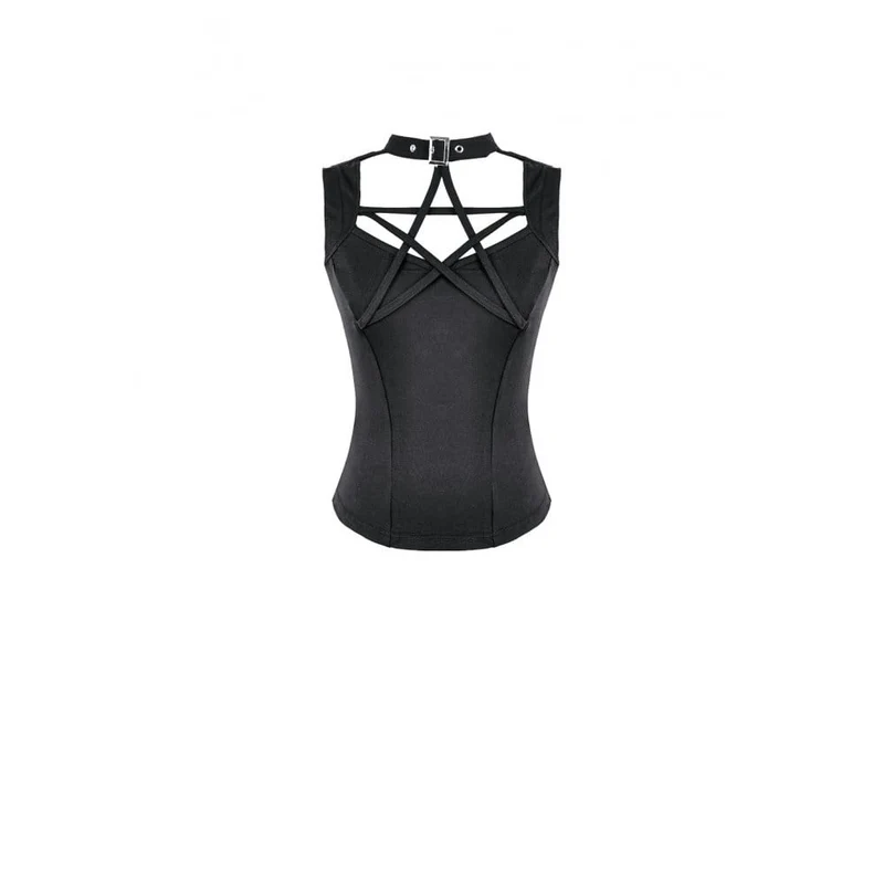 Gothic-Tanktop für Damen mit Ausschnitt, Pentagramm und Schnalle