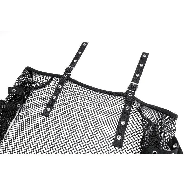 Punk-Langarmtop für Damen mit Ösenverschluss und Mesh-Einsätzen