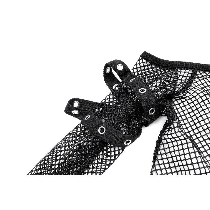 Punk-Langarmtop für Damen mit Ösenverschluss und Mesh-Einsätzen