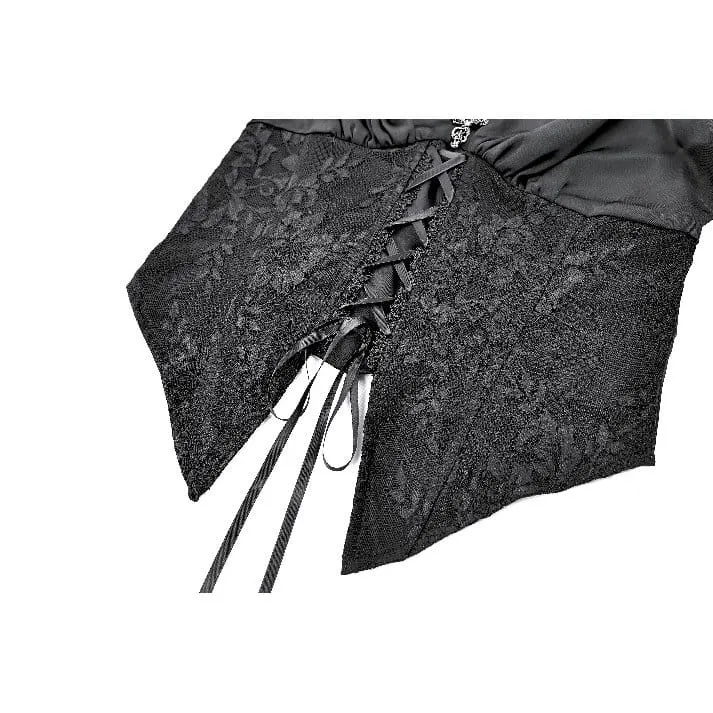 Gothic-Bluse für Damen mit Schnürung, tiefem V-Ausschnitt, Kapuze und ausgestellten Ärmeln