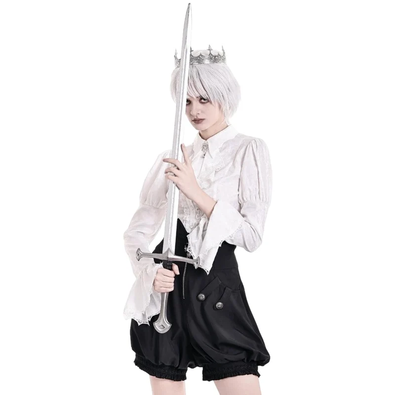 Gothic-Shorts für Damen mit hohem Bund, gekreuztem Reißverschluss, gravierten Knöpfen und Kürbisdekor