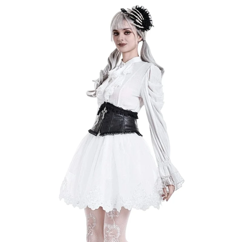 Gothic-Minirock für Damen mit Guipure-Spitzensaum und Lagen aus Mesh