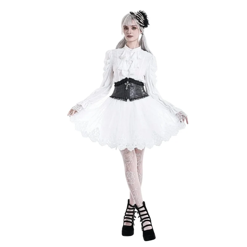 Gothic-Minirock für Damen mit Guipure-Spitzensaum und Lagen aus Mesh