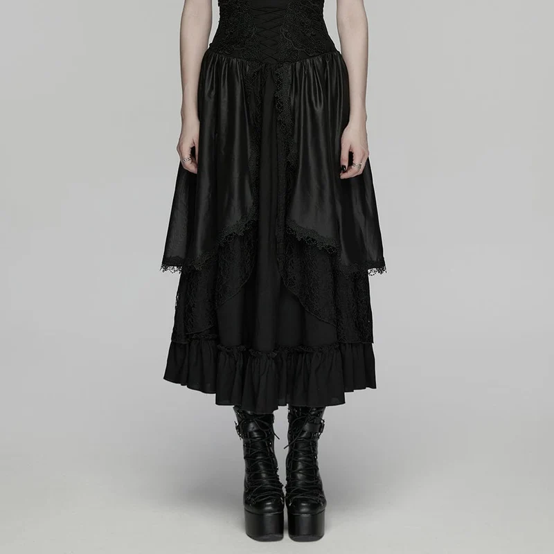 Gothic-Rock für Damen, mehrlagig, mit Blumenstickerei