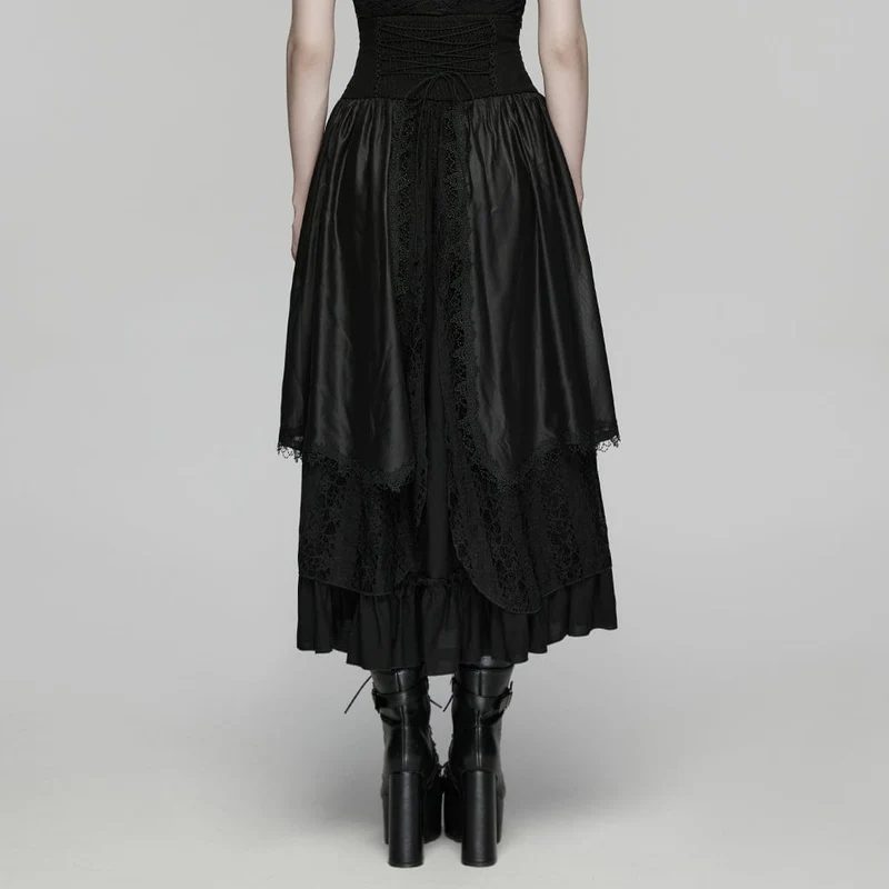 Gothic-Rock für Damen, mehrlagig, mit Blumenstickerei