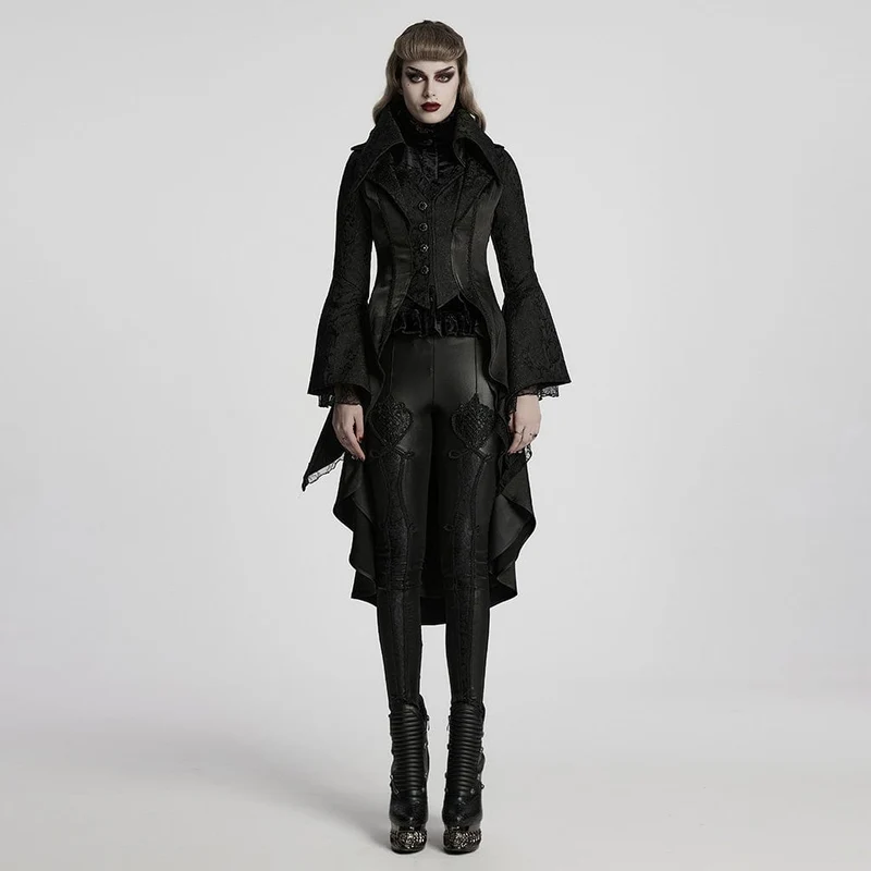 Gothic-Jacke für Damen mit Reverskragen, ausgestellten Ärmeln und hohem/niedrigem Schnitt