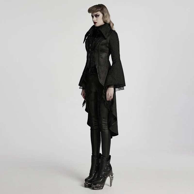 Gothic-Jacke für Damen mit Reverskragen, ausgestellten Ärmeln und hohem/niedrigem Schnitt