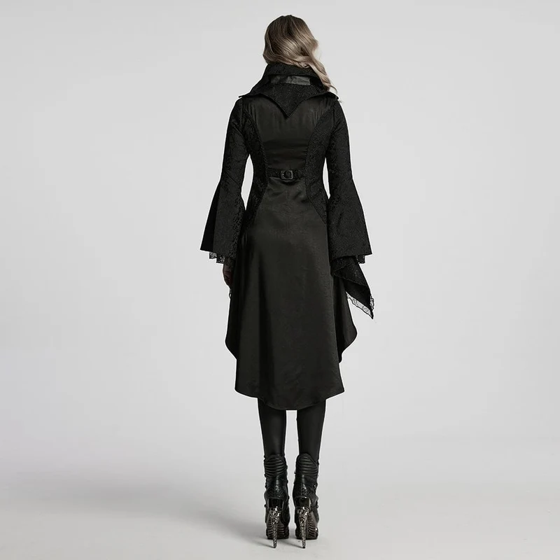 Gothic-Jacke für Damen mit Reverskragen, ausgestellten Ärmeln und hohem/niedrigem Schnitt