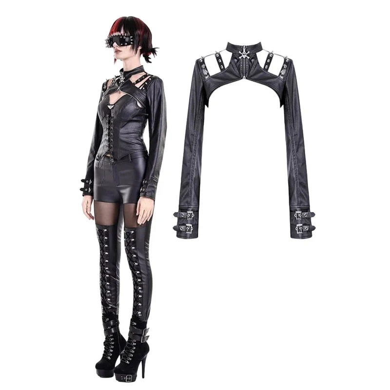 Cyberpunk-Cape für Damen mit Stacheln und Cut-outs, langärmelig