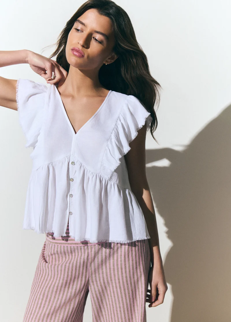 Linen ruffle blouse