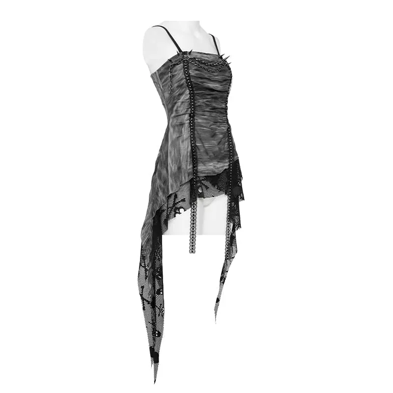 Punkiges asymmetrisches Tanktop für Damen mit Nieten und Ketten